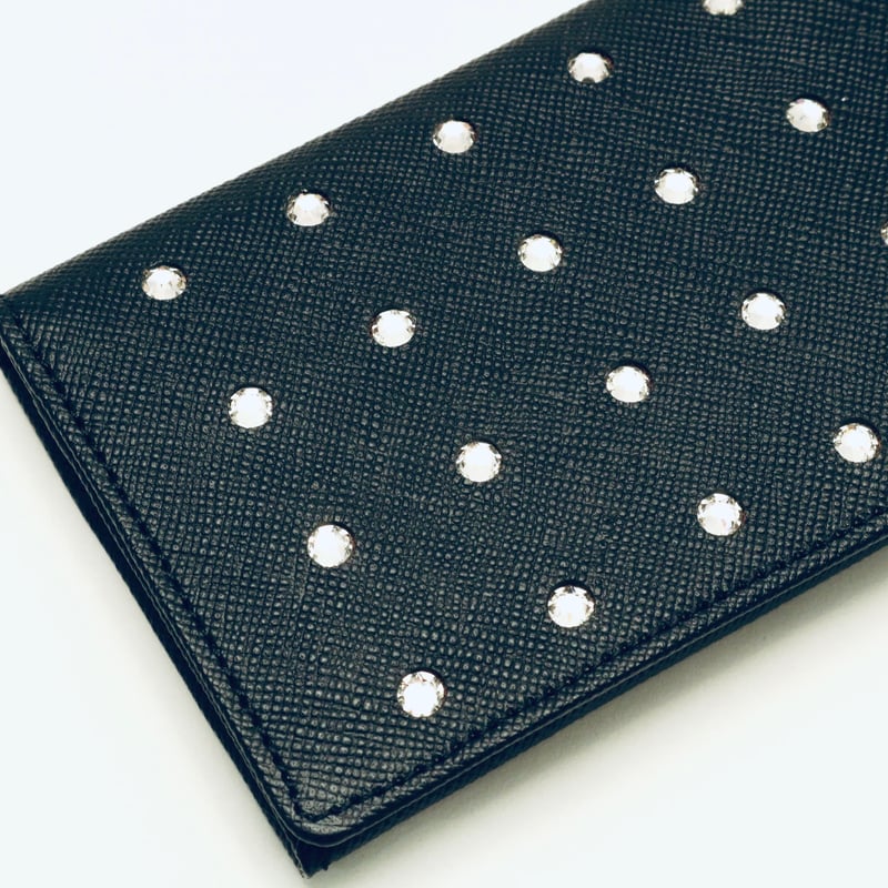 日本製牛革スワロフスキー付きブラック カードケース WPG17006-BK