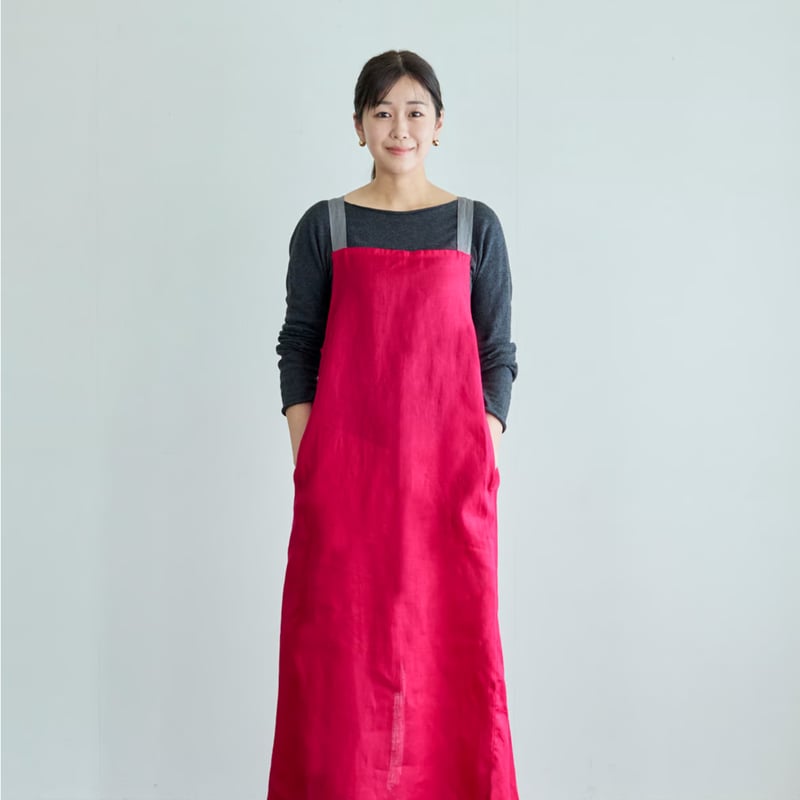 赤色 エプロン リネンエプロン クロスエプロン ポケット付き 赤色 エプロン リネンエプロン クロスエプロン ポケット付き