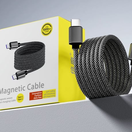 【新品】マグネット式編組ナイロン高速充電ケーブル・全3種類【磁気吸着・絡まない】