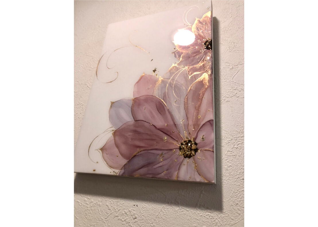 「フラワーガーデン」 アクリル画 B2 木製パネル 原画 額なし A4アートパネル くすみピンクフラワー💓 | itsuko mon atelier