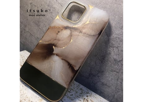 昼の部【予約】iPhoneケース 艶消し大理石×mat gold