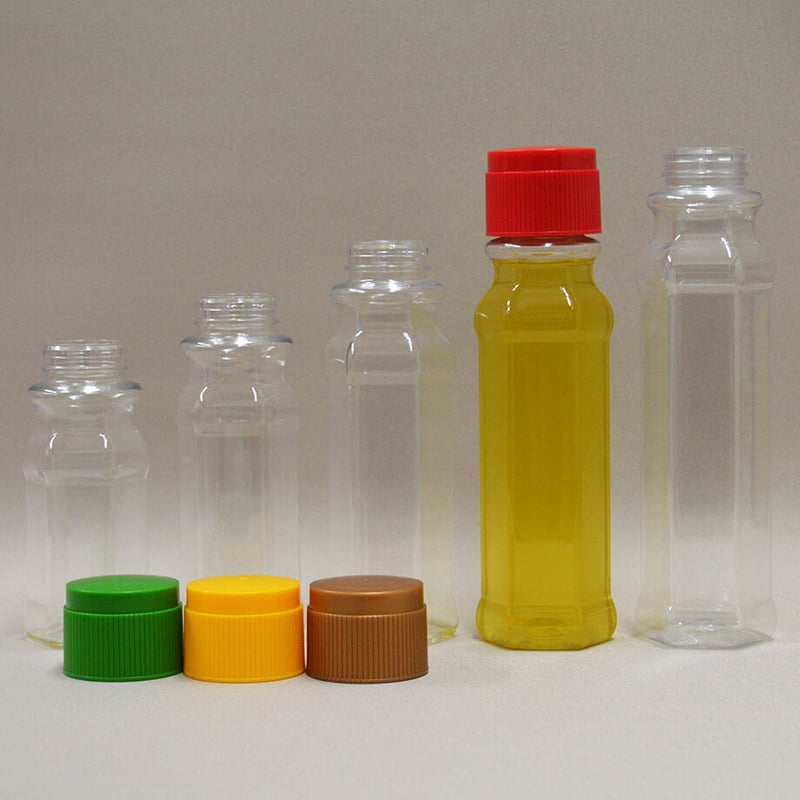 180cc六角デザインドレッシングボトル462set カラーキャップ 赤・緑