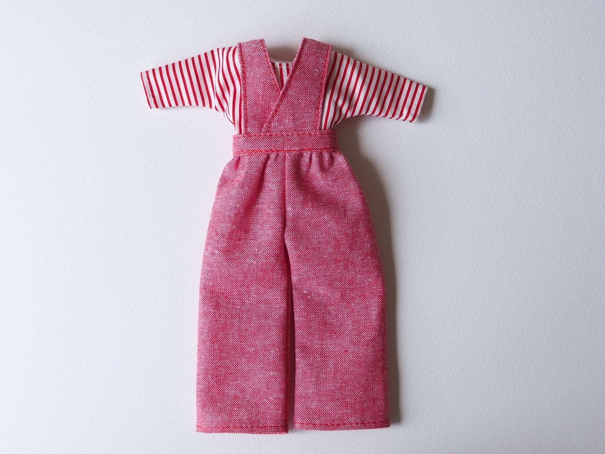 22cmドール服 カットソーとデニム風サロペット レッド 250 | icocca