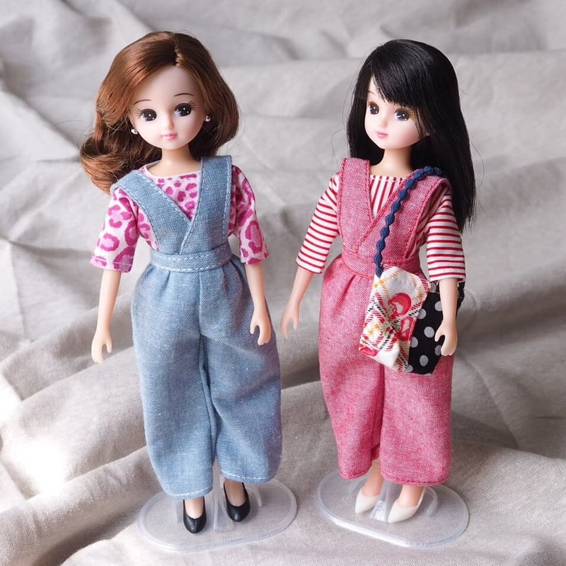 22cmドール服 カットソーとデニム風サロペット レッド 250 | icocca