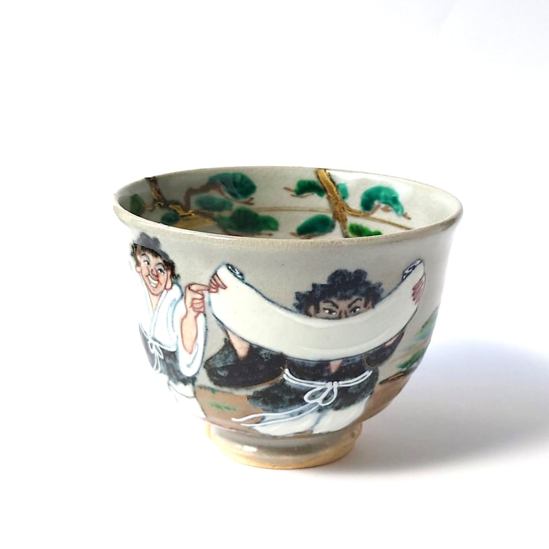 古九谷 寒山拾得図 香炉 時代保証 寒山拾得 香合 古九谷 寒山拾得図