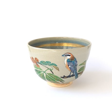栃に百舌図　茶碗｜山本　雄次