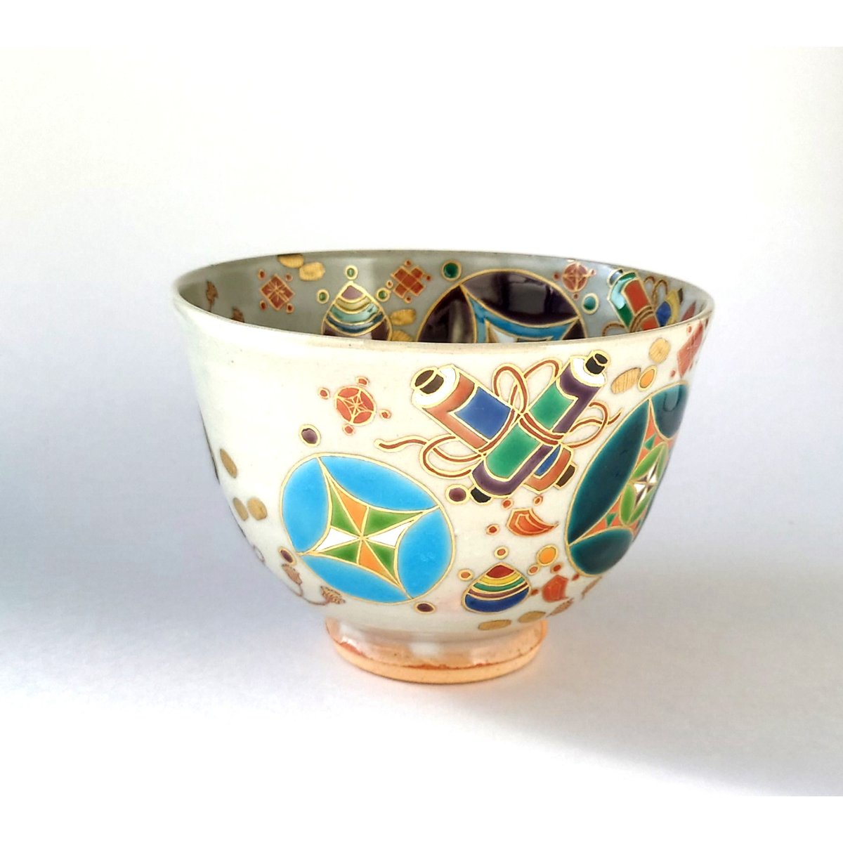 山本雄次 麦波 黒地梅文 茶碗 茶道具 広げれ 