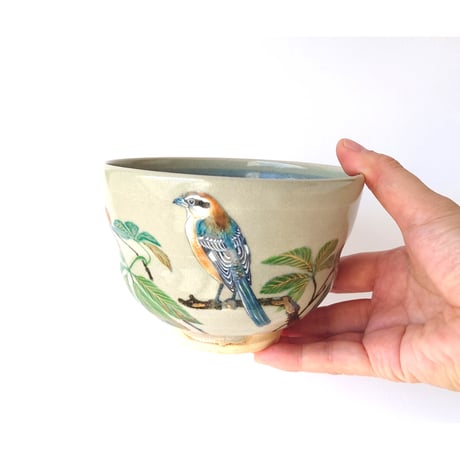 栃に百舌図　茶碗｜山本　雄次