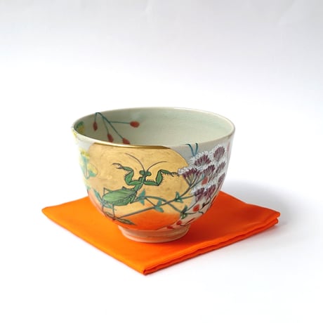 月秋草に蟷螂図　茶碗｜山本　雄次