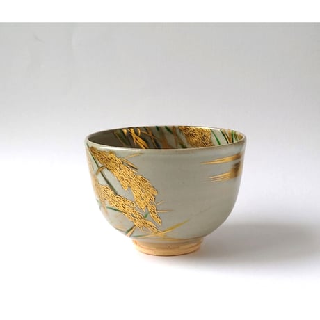 稲穂に蝗図　茶碗｜山本　雄次