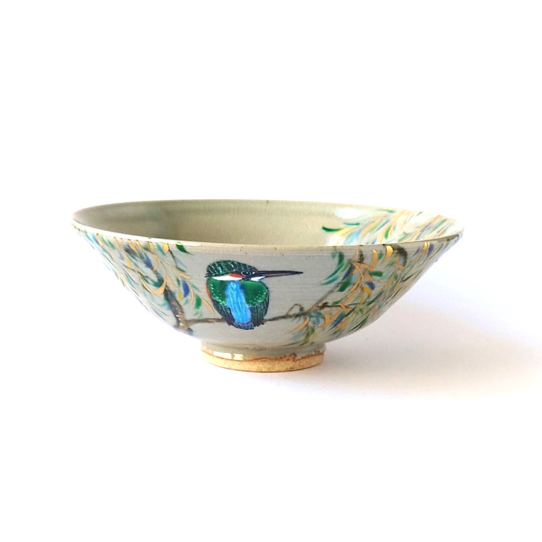 碧玉 茶碗 翠玉 抹茶碗 飯碗 翡翠 京焼・清水焼 青楓に翡翠図 茶碗 | ギャラリー洛中洛外