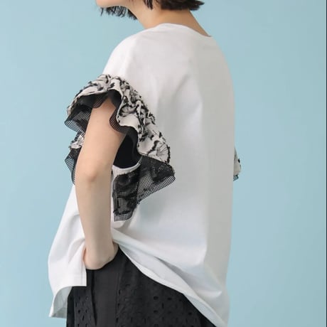 メッシュ袖ギャザープルオーバー