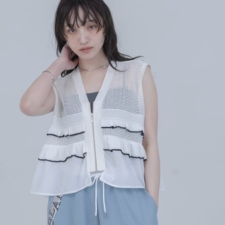 ティアードフリルメッシュノットベスト