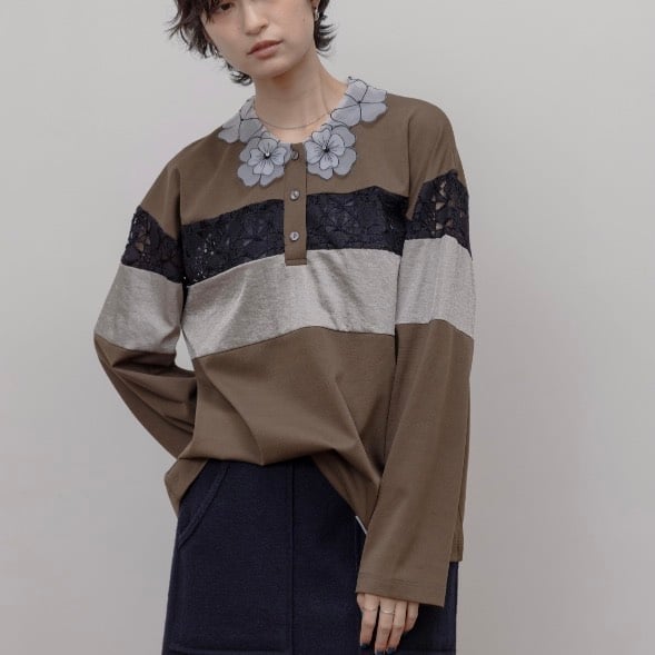 レースカラーポロラガートップス | Aquila