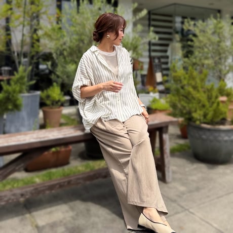ターンアップストライプブラウス