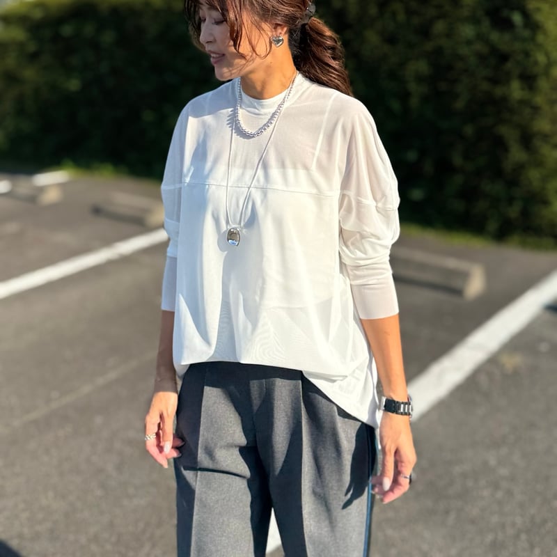 メッシュニット立体スリーブトップス | Aquila