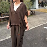 スラブ肩ギャザーフリンジプルオーバー