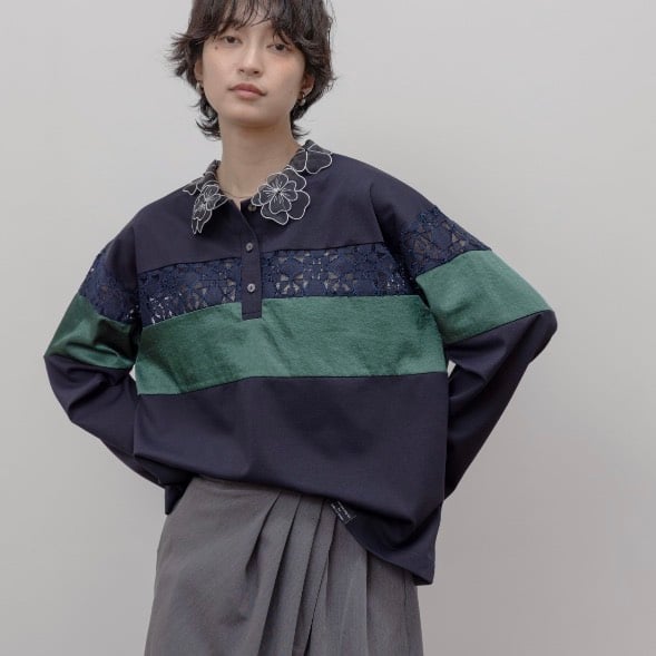 コットンベロアポロラガートップス ラガーシャツ レディース