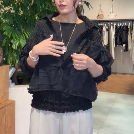 メッシュフリルコンビブラウス