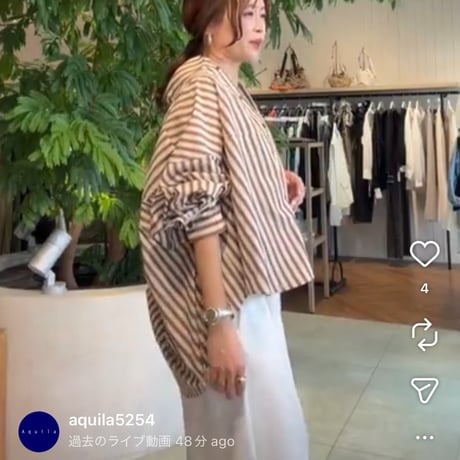 ボリュームスリーブストライプシャツ