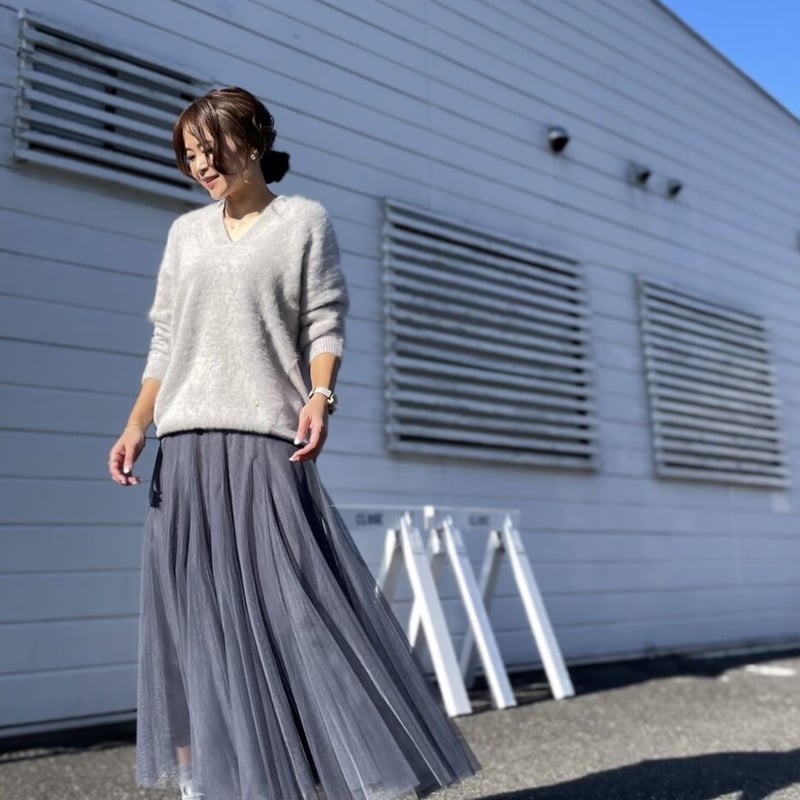 エムズグレイシー　タグ付　ワッフルメッシュ　チュール　裾サーキュラースカート エムズグレイシー タグ付 ワッフルメッシュ チュール 裾