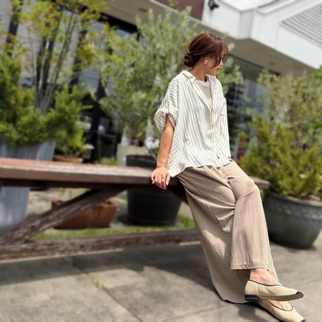 ターンアップストライプブラウス