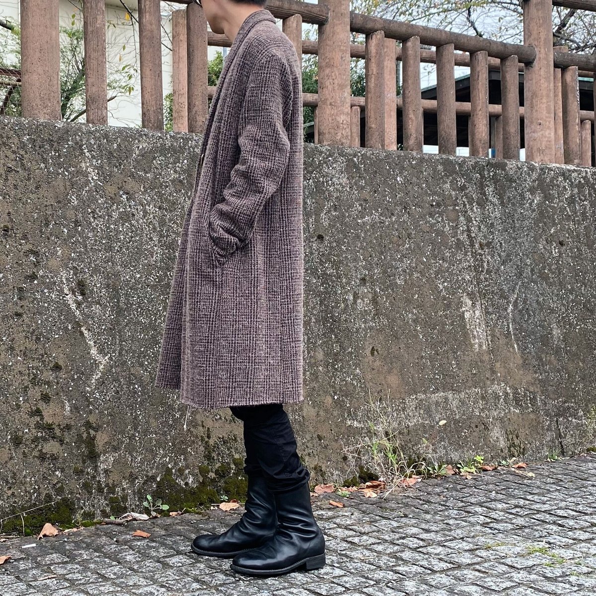 Houndstooth Shawl Collar Knit Coat／KAZUYUKI KUM...