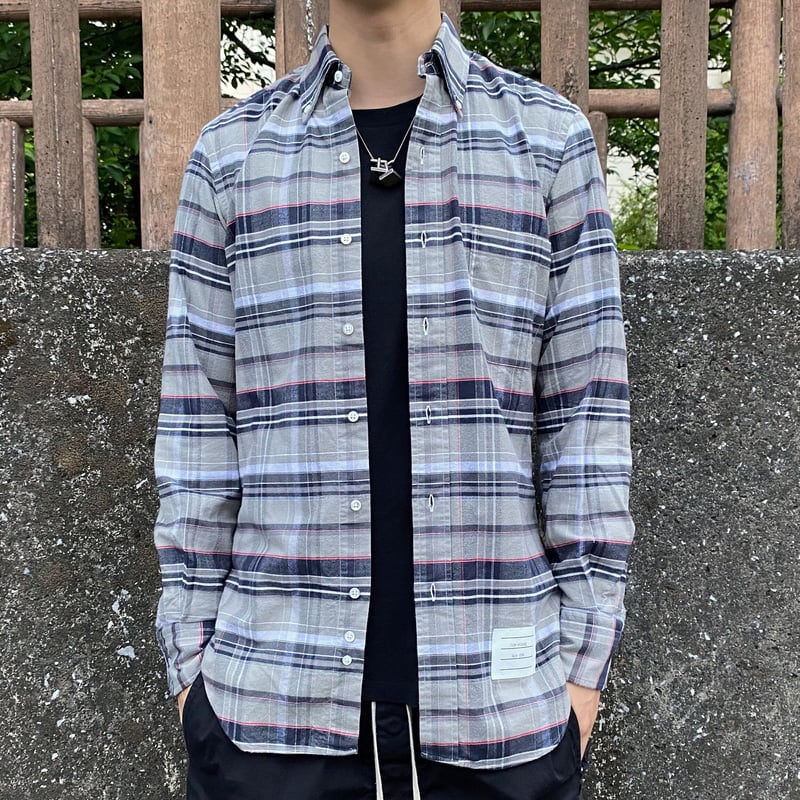 トムブラウン きりかえる THOM BROWNE ボタンダウンシャツ 4BAR 黒白緑線