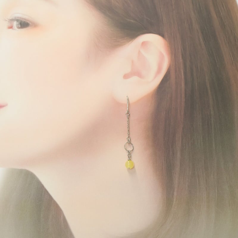 イエロージェイドリングパーツシルバーチェーンピアス | Tunagu イエロージェイドリングパーツシルバーチェーンピアス | Tunagu