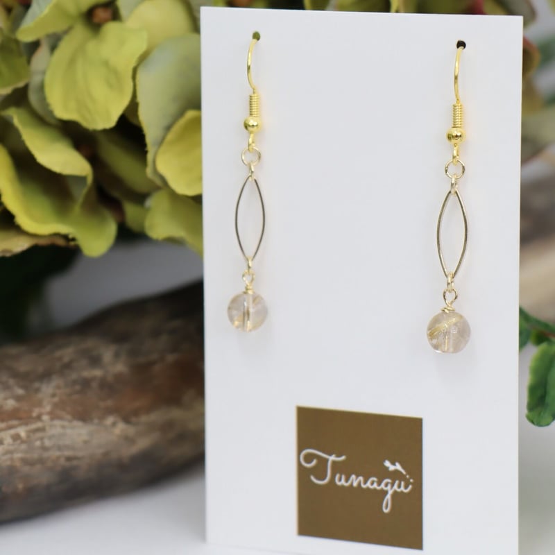 ルチルクォーツゴールドマーキスリングピアス | Tunagu 