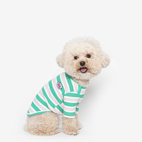 [ TUSTUS ] Dog line striped T-shirt