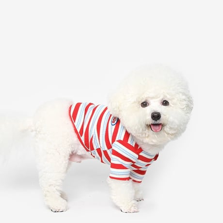 [ TUSTUS ] Dog line striped T-shirt