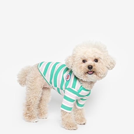 [ TUSTUS ] Dog line striped T-shirt