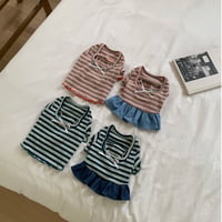 【予約】 Ribbon pendant pleated dress/ striped t-shirt（F001）