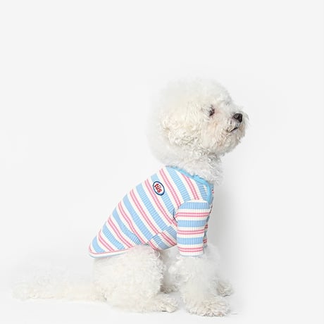 [ TUSTUS ] Dog line striped T-shirt