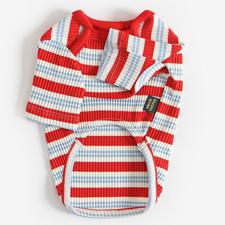 [ TUSTUS ] Dog line striped T-shirt
