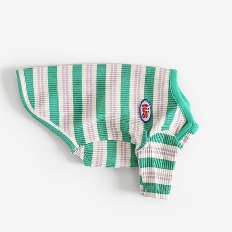 [ TUSTUS ] Dog line striped T-shirt