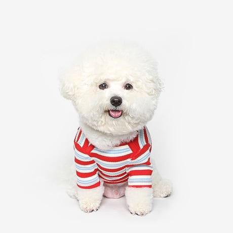 [ TUSTUS ] Dog line striped T-shirt