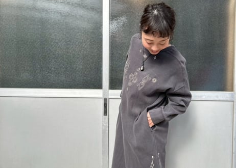 コットンリブワンピース×トライバル刺繍（black）　-アップサイクル古着-
