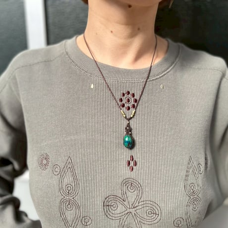 コットンリブワンピース×トライバル刺繍（green）　-アップサイクル古着-