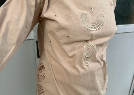 エスニックなナチュラル刺繍シャツワンピース　-アップサイクル古着-