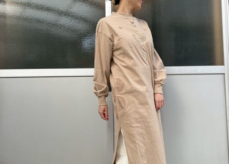 エスニックなナチュラル刺繍シャツワンピース　-アップサイクル古着-