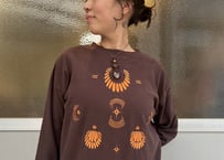 ジューシーなオレンジ色の刺繍のブラウンレイヤードワンピ　-アップサイクル古着-