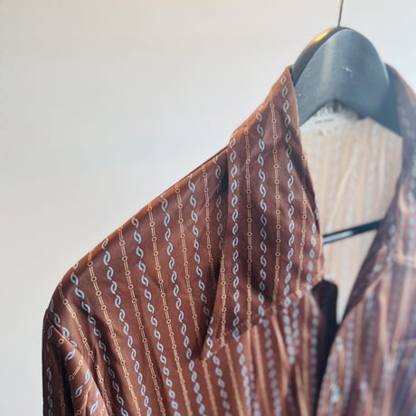 80's〜70's totalpattern polyester shirt brown×light blue