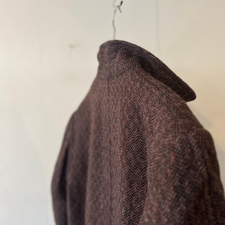 80's tweed long coat brown