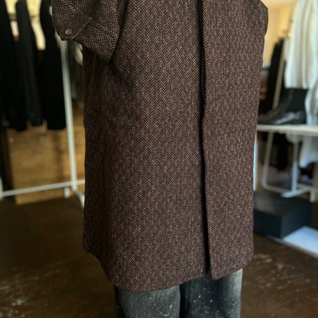 80's tweed long coat brown