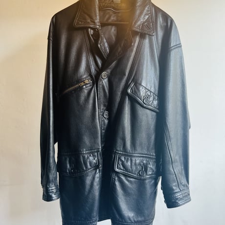 90's durban stand collar leather coat