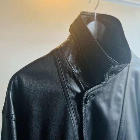 90's durban stand collar leather coat