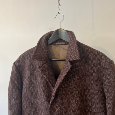 80's tweed long coat brown