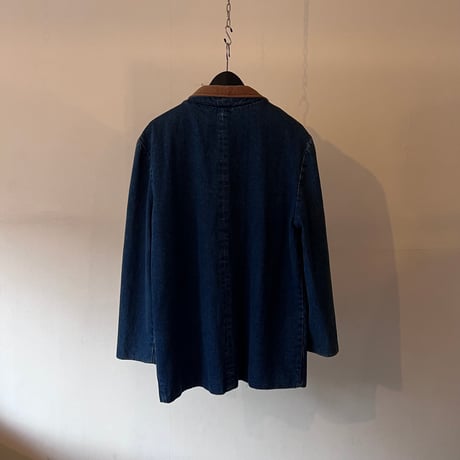 80's  leather switching denim tailored jacket